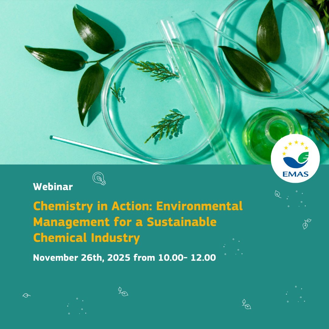 ⚗💚 Let's make the chemical industry more sustainable: Join our webinar on environmental management!
 
🗓Wed 26 November 2025
⏰10-12:00 (CET)

Especially the chemical sector is directly influenced by a wide range of environmental EU directives. 

More: link.europa.eu/PhNGKM