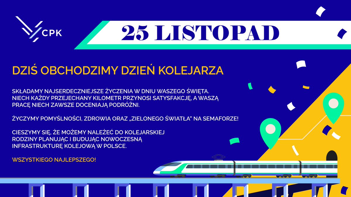 Dzisiaj obchodzimy #DzieńKolejarza

To święto tych wszystkich, którzy każdego dnia dbają o wygodne podróże koleją. 

Dziękujemy za Waszą pracę! 🚄💙👍#CPK