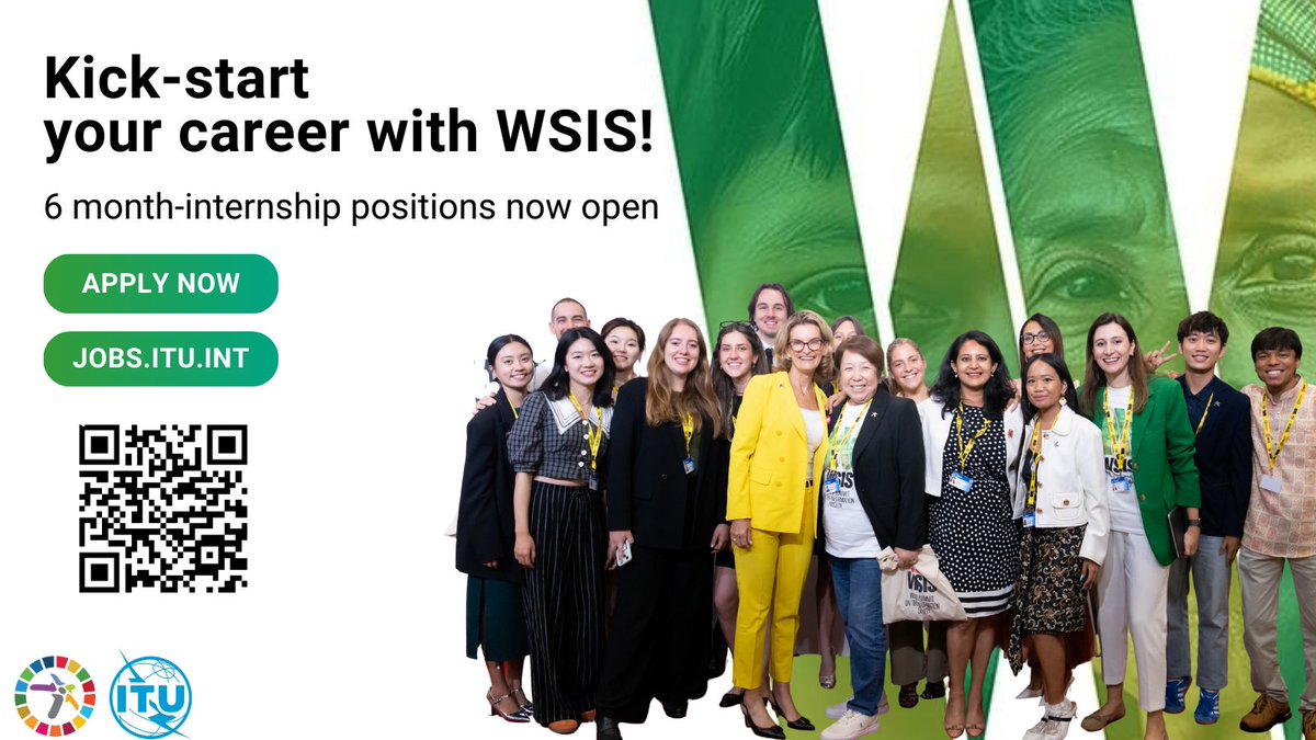 WSISprocess's tweet image. Looking for hands-on experience in the @UN system?
Are you passionate about  #digital for #development 

Join the dynamic #WSIS team @ITU in Geneva and contribute to making an impact!

👉Apply now for 6 month internship opportunities.
🔗jobs.itu.int/go/Internship/…

Deadline: 10…