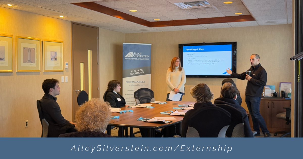 AlloyCPAs's tweet image. Ready to see what a real career in public accounting looks like? #AlloySilverstein’s annual #ExternshipDay is back on January 14, 2026, and offers a rare behind-the-scenes look at a regional #CPA firm.

Learn more and apply today and secure your spot at bit.ly/3UtqMQH.
