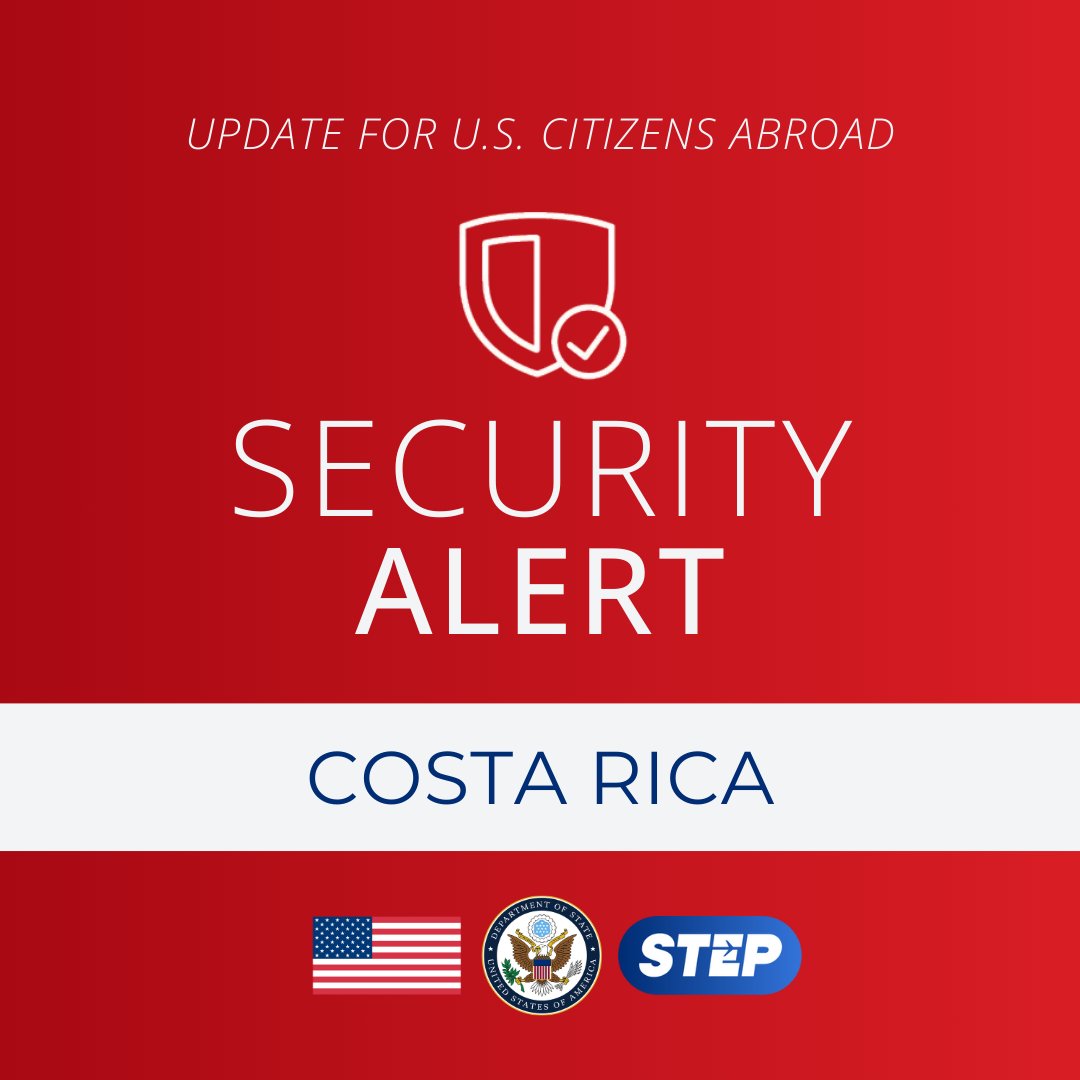 TravelGov's tweet image. Costa Rica: The U.S. embassy is aware of recent property crimes, financial crimes, and robberies that have impacted foreigners in Costa Rica, including U.S. citizens. Criminal gangs have targeted foreign-owned businesses and residences for crimes that included robberies,…