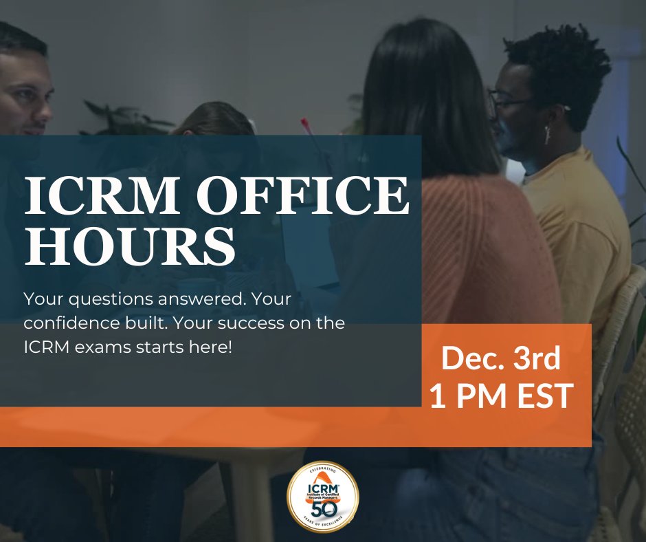 Our next ICRM Office Hours will be on Wednesday, December 3rd! Get expert guidance, ask questions, and gain the confidence you need to excel in your exams. Register now: loom.ly/A2OWJPE  #ICRM #OfficeHours #RecordsManagement #Certification