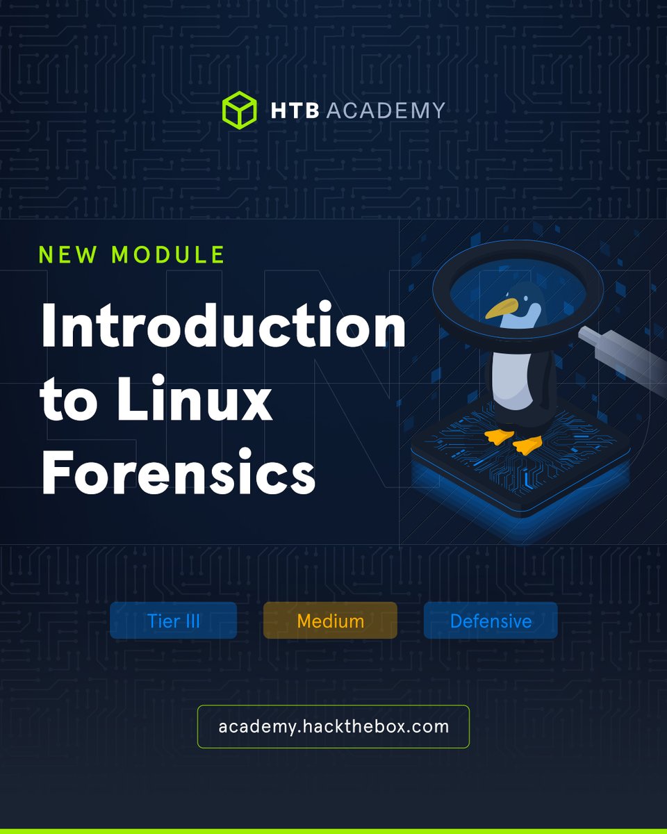 hackthebox_eu's tweet image. You gotta know where to look 👀
A new #HTB Academy Module is here! Master digital forensics techniques for Linux systems for incident response and cyber investigations, prevalent in enterprise servers and cloud. Start now: okt.to/wsd50P

#HackTheBox #HTBAcademy…
