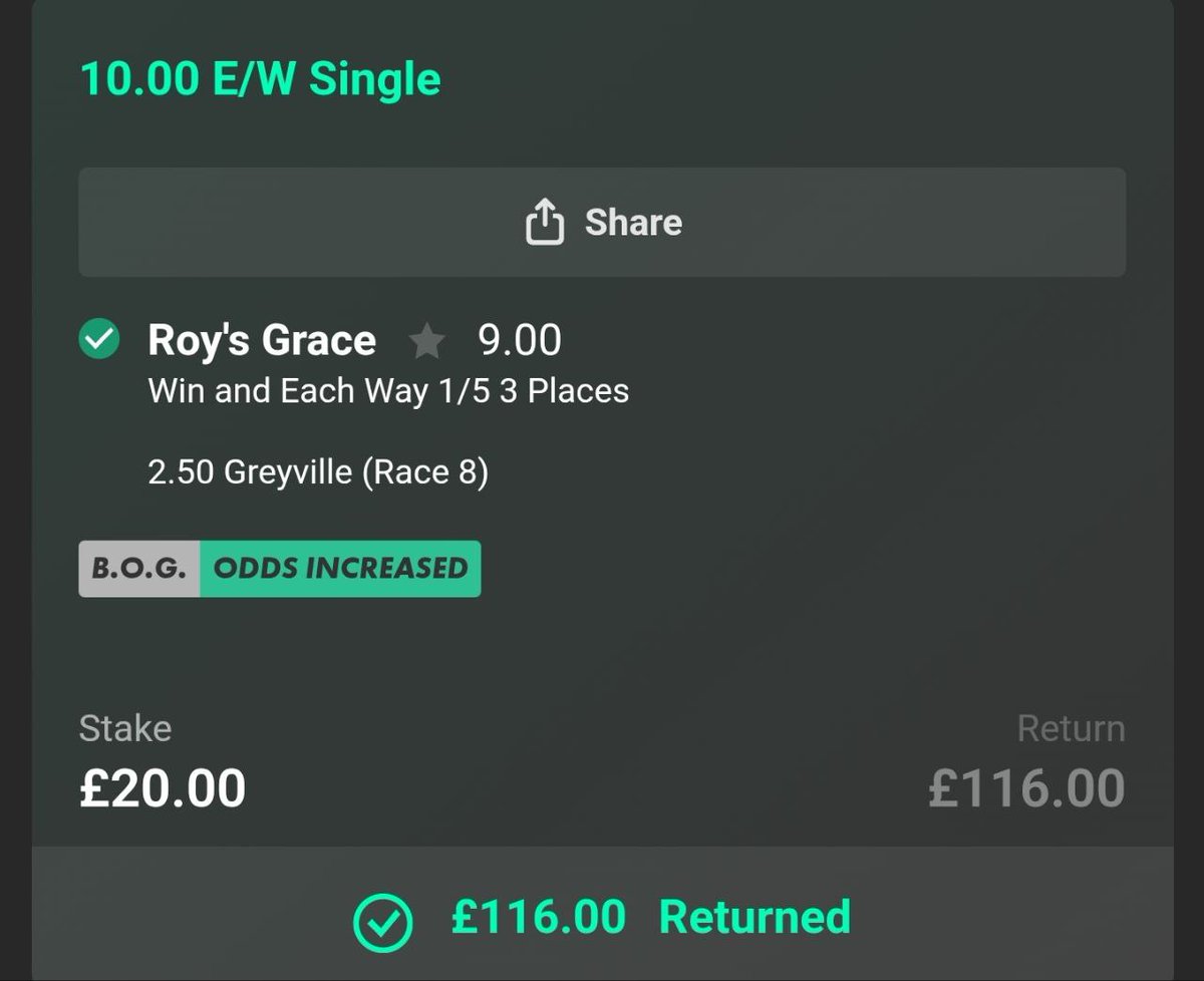 irtcouk's tweet image. 8/1 WINNNNERR ✅️✅️✅️

ROY&apos;S GRACE 🥇

BOOMS 🔥 #GREYVILLE