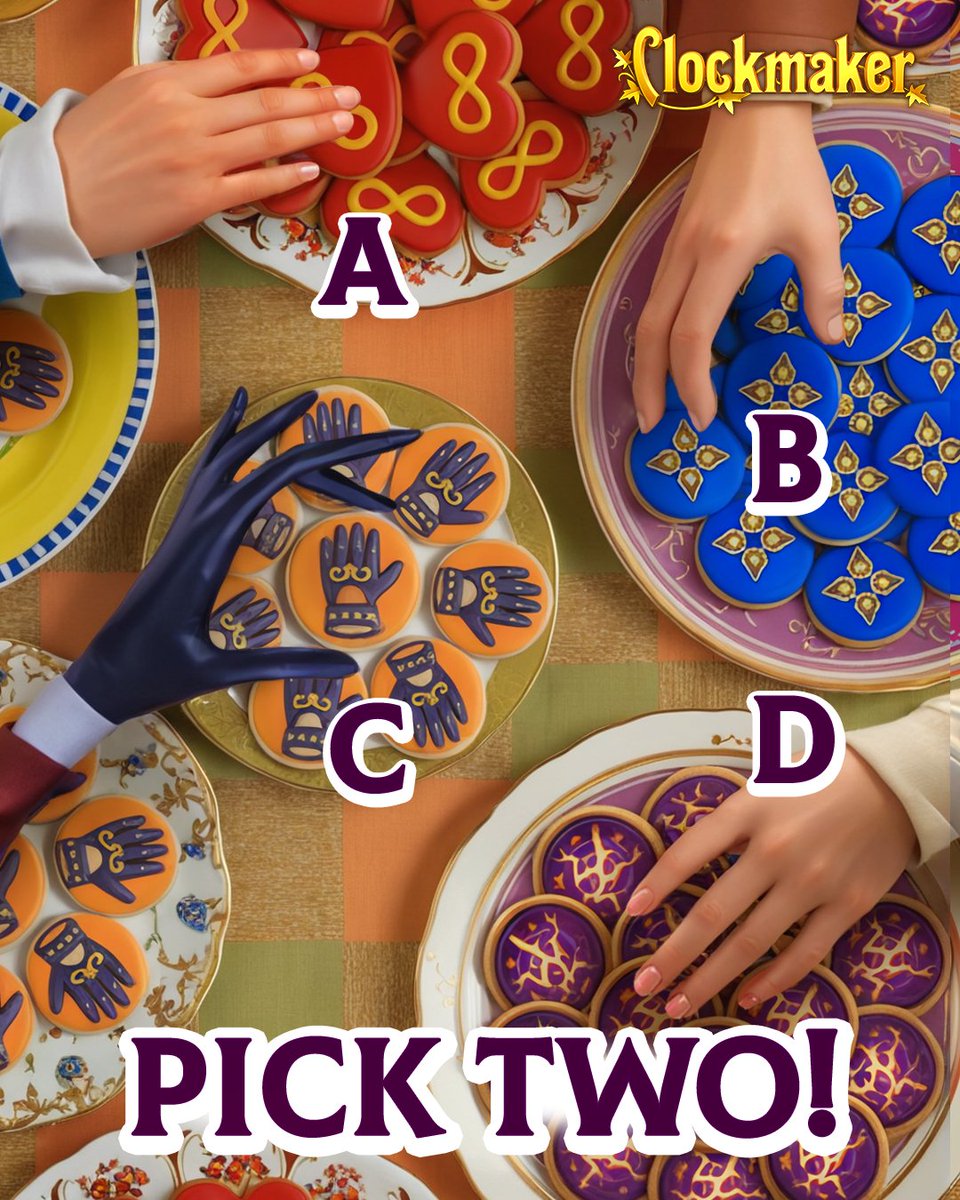 ClockmakerGame's tweet image. 🎁 𝐂𝐡𝐨𝐨𝐬𝐞 𝐲𝐨𝐮𝐫 𝐓𝐡𝐚𝐧𝐤𝐬𝐠𝐢𝐯𝐢𝐧𝐠 𝐠𝐢𝐟𝐭𝐬 𝐢𝐧 𝐂𝐥𝐨𝐜𝐤𝐦𝐚𝐤𝐞𝐫! ➡️ play.belka-games.com/twi

Pick TWO bonuses from the list below and tell us your choices in the comments 👇

𝐀. 1 hour of Lives ❤️
𝐁. 1 hour of Stars ⭐
𝐂. 1 Glove 🧤
𝐃. 1 Color ✨