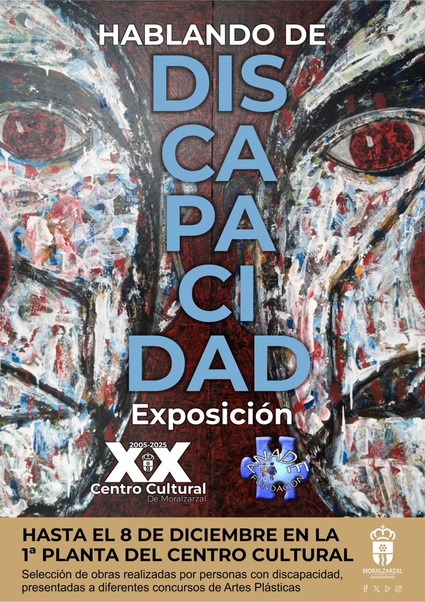 Moralzarzal's tweet photo. #Exposición Hablando de la #Discapacidad. Hasta el 8 de diciembre en la 1ª planta del Centro Cultural de #Moralzarzal. Selección de obras realizadas por personas con discapacidad, presentadas a diferentes concursos de Artes Plásticas. Fundación #ANADE.
https://t.co/LEYDX0Ri20 https://t.co/RnQykdloU7