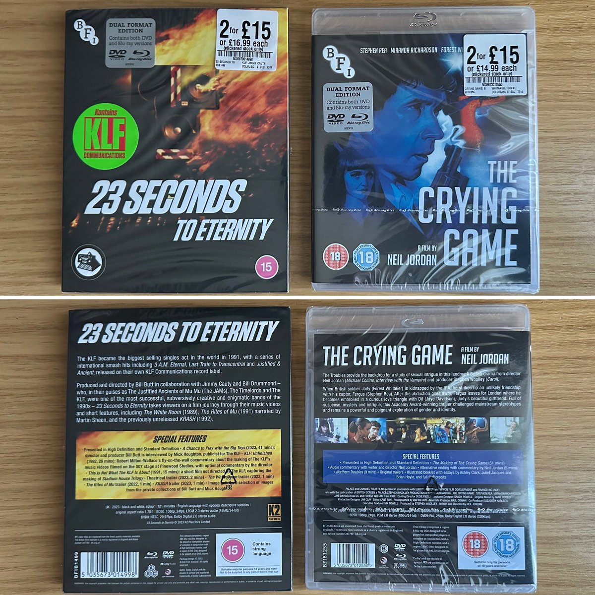 s77tux's tweet image. #LatestAdditions to my #BlurayCollection today: taking advantage of @hmvLivingston’s @BFI 2 for £15 offer with #TheKLF #23SecondsToEternity + #NeilJordan’s #TheCryingGame starring @ForestWhitaker; also #Renfield + @Dev_Patel’s #MonkeyMan… #Bluray #PhysicalMedia #KeepDiscsAlive
