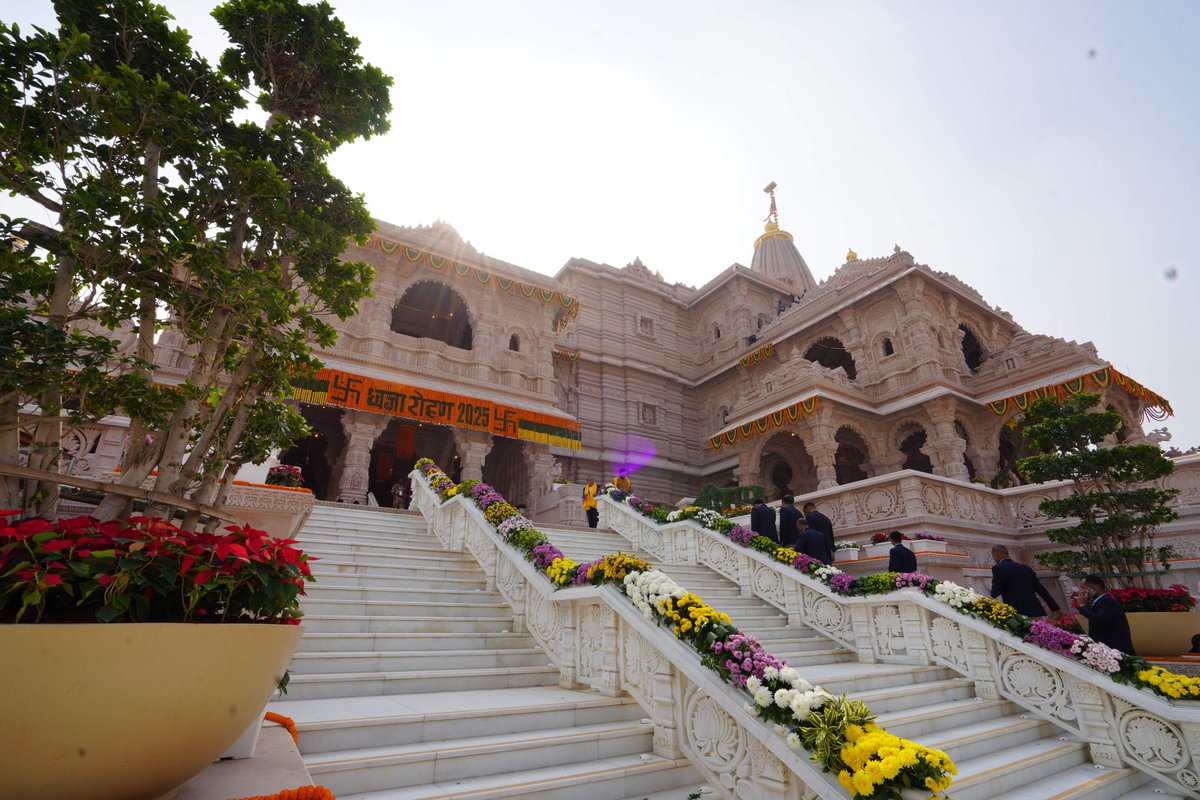 On the auspicious Dhwajarohan Utsav at Shri Ram Janmabhoomi Mandir, we bow to the timeless legacy of Maryada Purushottam Shri Ram. Ayodhya, adorned in devotion on the banks of the Sarayu, reflects the spirit and heritage that continues to guide our civilizational journey. 🚩