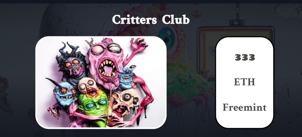 🚨 𝐅𝐫𝐞𝐞𝐦𝐢𝐧𝐭 𝐆𝐢𝐯𝐞𝐚𝐰𝐚𝐲 

💌 2x GTD  Spots 

▫️ Follow <a href="/Amordeev/">Å𝖒Ø𝖗</a> &amp; <a href="/Critters_club/">Critters Club</a> 
▫️ Like &amp; Repost 
▫️ Drop ETH Address 

COLLABORATION NOW OPEN 
DM TO SECURE ALLOCATION 
NOTE : ONLY X GA ALLOWED! 
NO ALPHABOT OR RANDOM GA  PLATFORM 

333  || ETH  ||  OPENSEA  ||