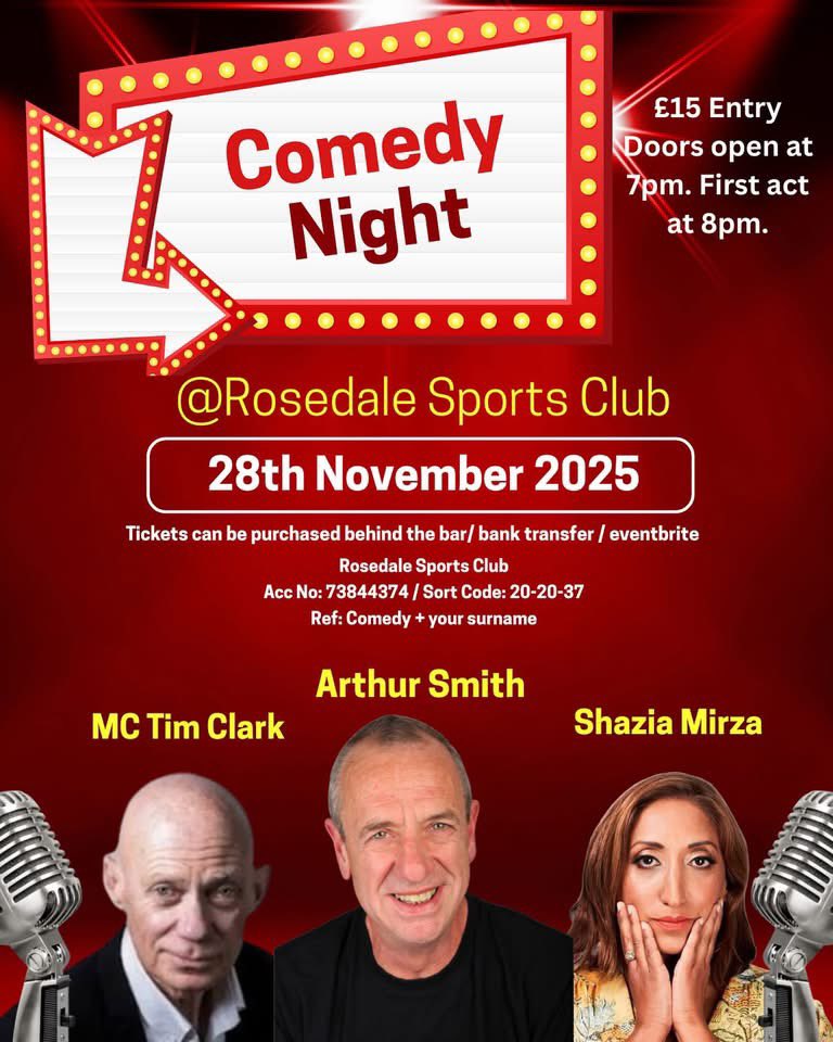 SourceOfHumour's tweet image. Incredible line up of acts this Friday (28/11) at Rosedale Sports Club in #cheshunt #EN7

🎟️ - eventbrite.co.uk/e/comedy-night…

#comedynight #hertfordshire #broxbourne