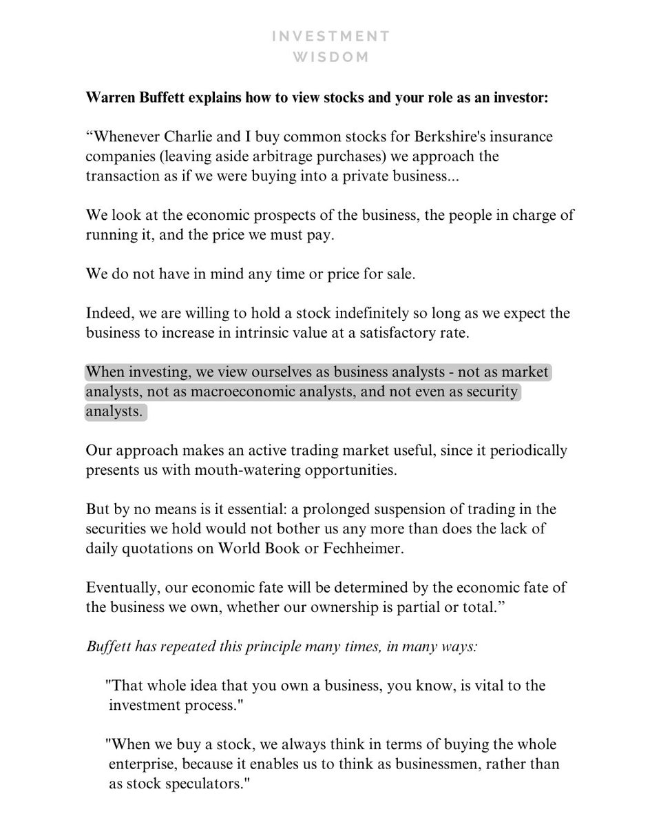 InvestingCanons's tweet photo. Warren Buffett explains how to view stocks &amp; your role as an investor: https://t.co/ZGSZoUx9Ji