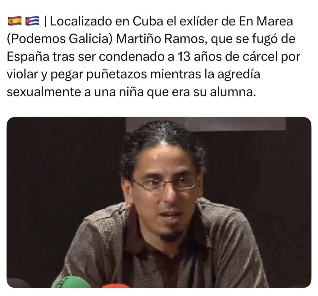 Acaban de tirarse 5 minutos hablando en Telecinco sobre este tío (lo han conseguido arrestar en Cuba) y no han mencionado ni una sola vez que era el líder de Podemos en Galicia jajajajajaja qué asco de medios comprados