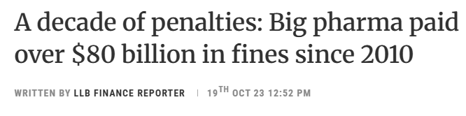 CaryKelly11's tweet image. How do so many people overlook one simple fact when it comes to Big Pharma/drugs?

Pharmaceutical companies are habitual liars.

They've paid billions in fines for fraud.

If a friend behaved this way, you would never trust them again.

I don't get it.