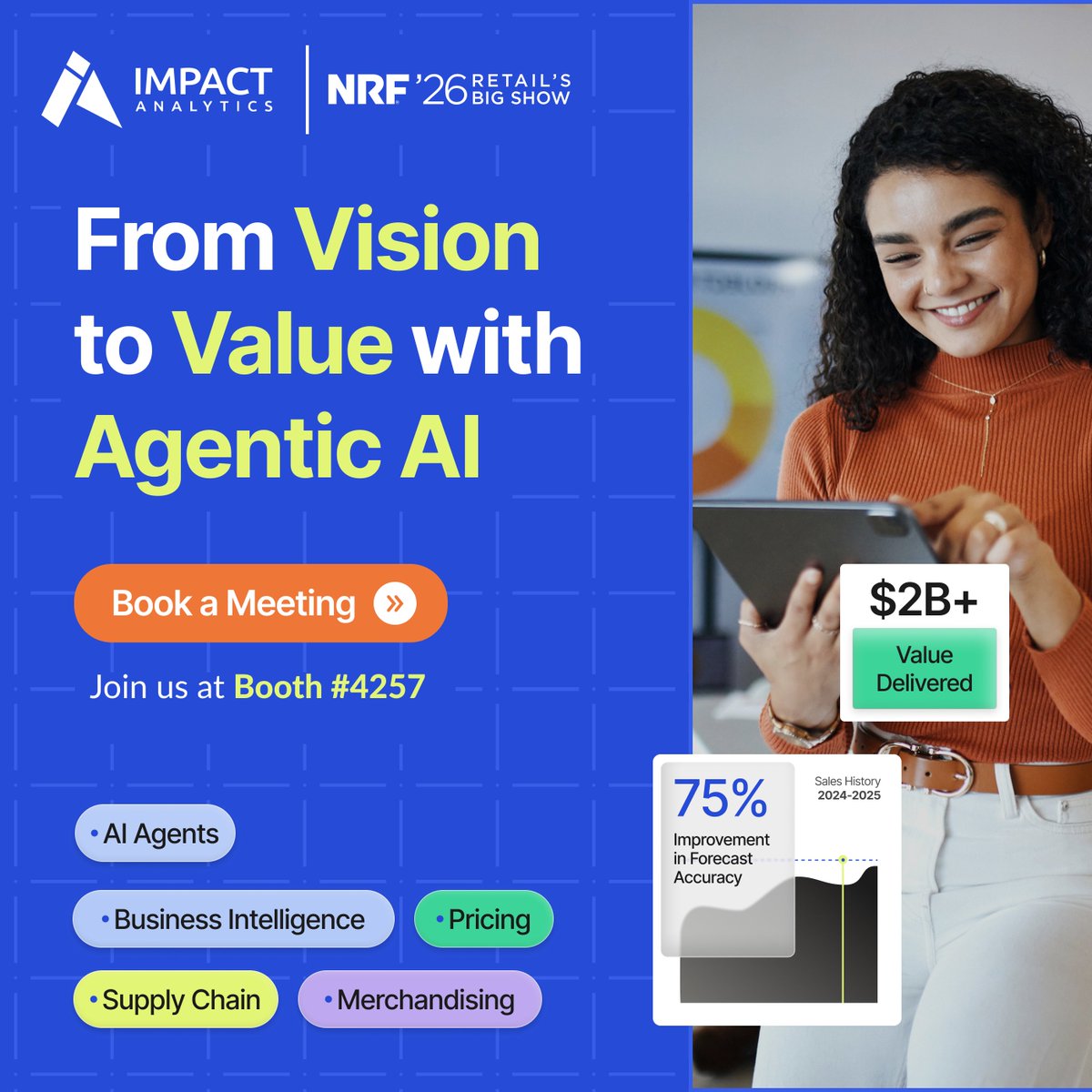 Discover how our Agentic AI converts live demand signals into real actions across price, inventory, and allocation at Booth #4257.

Book a meeting: impactanalytics.co/event/nrf-2026… 

#NRF2026 #RetailInnovation