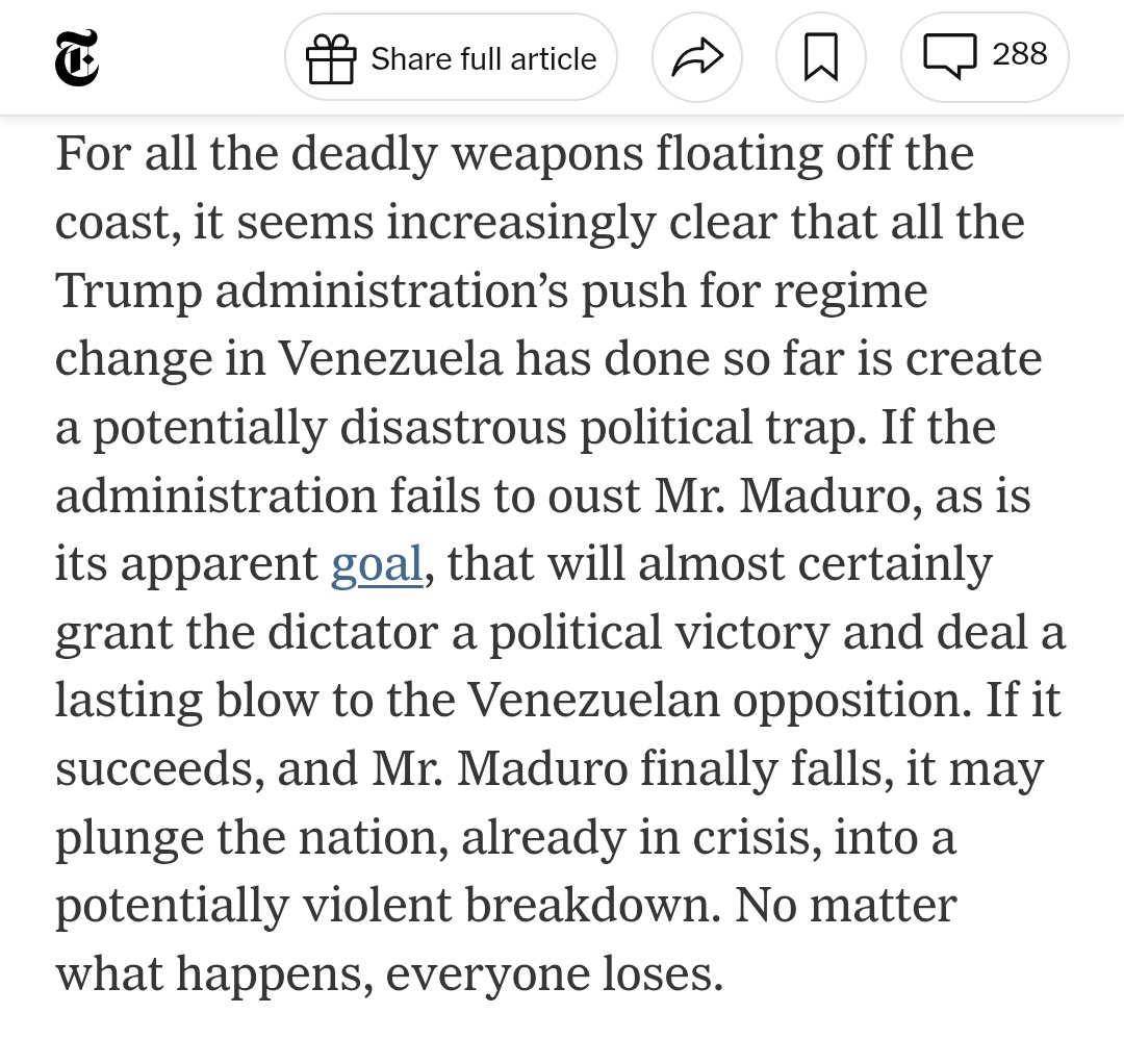 EmmaRincon's tweet image. Today @philgunson writes in the New York Times – the same newspaper who has already proven in the past his commitment to Maduro’s narco-terrorist regime – that even if Trump manages to remove Maduro, “Venezuela loses.”

Let me ask you again, Phil: how much are they paying you?…