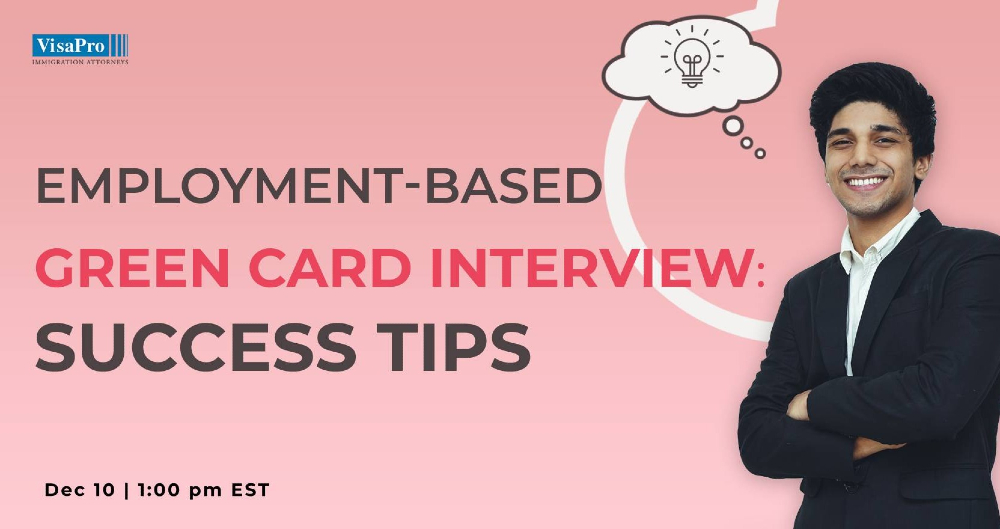 VisaProLaw's tweet image. Simple tips for a successful green card interview include arriving on time, waiting for your attorney, listening carefully to the questions, and bringing the correct documents.

For more success tips, sign up for our free webinar:
visapro.com/events/perm-la…

#greencardinterview