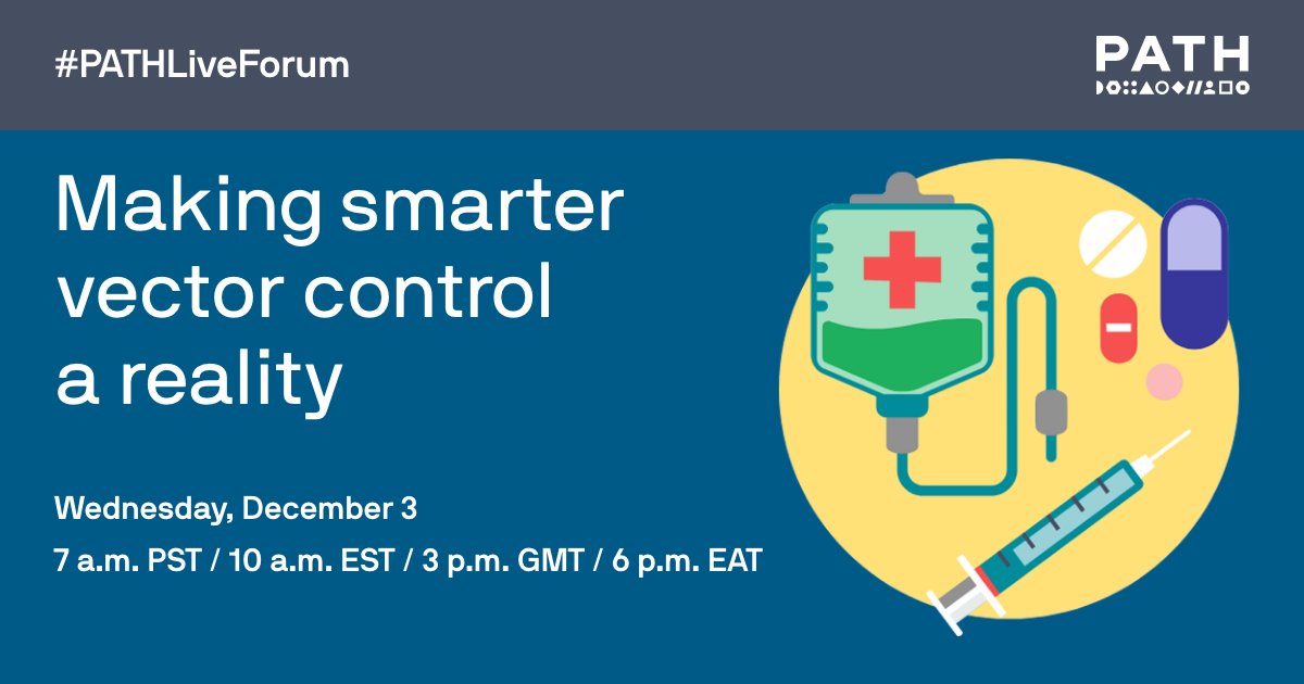 PATHtweets's tweet image. Join us on Dec 3 for the last #PATHLiveForum of 2025! 🦟 Interventions that reduce mosquito populations &amp;amp; prevent bites are essential to #EndMalaria. In this session, speakers from @cam_crid &amp;amp; @TargetMalaria will discuss new #VectorControl innovations.

✍️ path.zoom.us/webinar/regist…