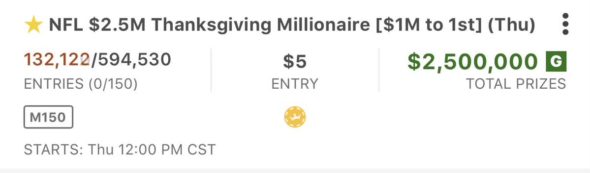 AwesemoDFS's tweet image. 594k entries in a DFS contest is wild.  If you can beat that many people you deserve a million bucks