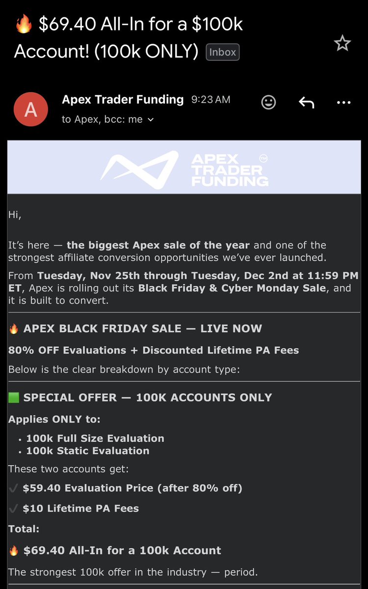 noahbtrades's tweet photo. APEX just dropped a banger! $70 all in for 100k account is unreal 

Code: NOAHB 

Lock in!!! https://t.co/wvpA2S9px5