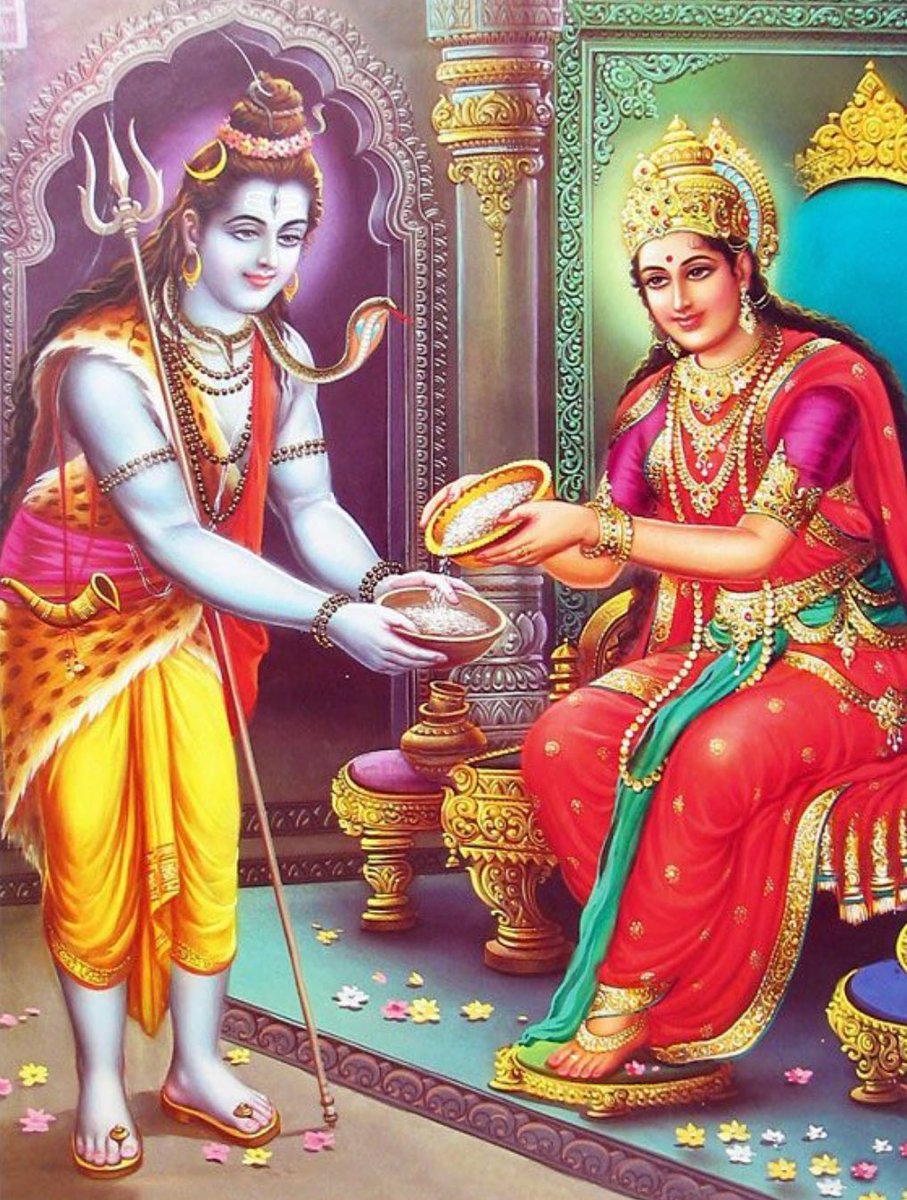 pallavict's tweet image. Annapurna Devi is the goddess of food and nourishment, an incarnation of Goddess Parvati, consort of Lord Shiva

She offers physical &amp;amp; spiritual sustenance 

Her name combines the words &quot;anna&quot; (food) and &quot;purna&quot; (full), symbolizing her role as the divine provider who sustains all…