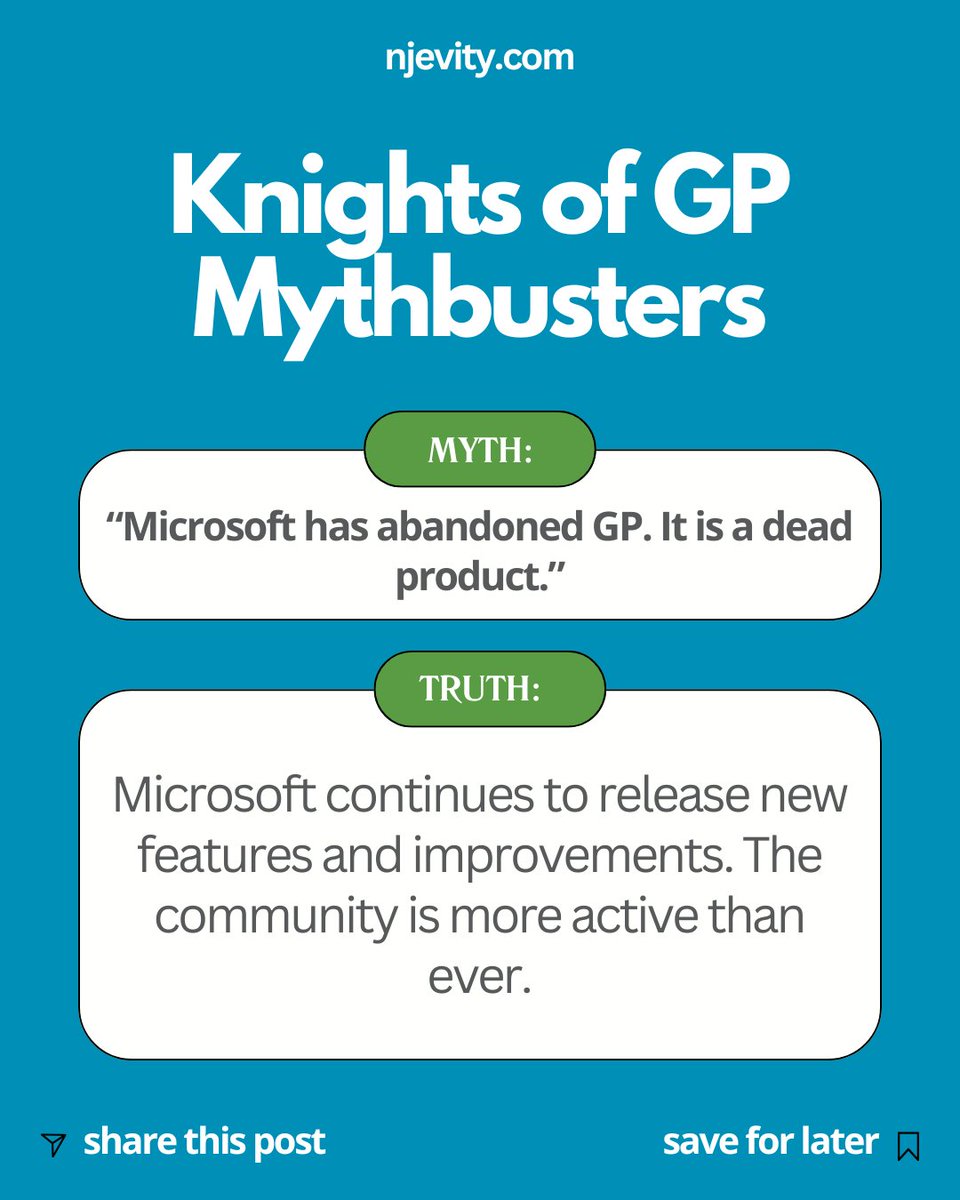 Njevity's tweet image. “Has Microsoft abandoned GP?”
We tackled this myth in our Knights of GP Fireside Chat. Listen to uncover the truth.

Blog recap: zurl.co/RPI7M 
YouTube recording: zurl.co/9R81J 

#DynamicsGP #knightsofgp #gprideordie