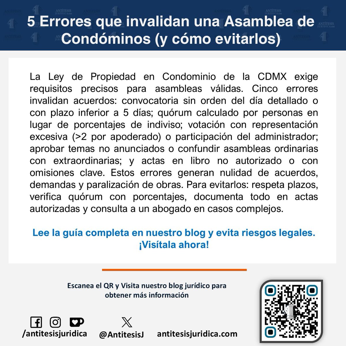 AntitesisJ's tweet image. ¿Invalidaron tu asamblea de condóminos? 😱 Evita estos 5 errores fatales según la Ley CDMX: convocatoria defectuosa, quórum mal calculado + soluciones. 
buff.ly/NwP3p4N 
#Asambleas #Condominios #LegalCDMX