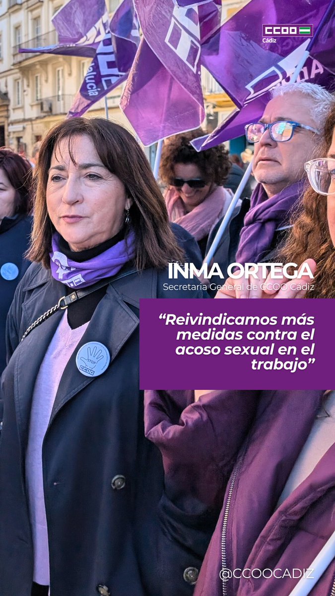 🟣🗣️ <a href="/InmaOrtega68/">INMAORTEGA</a>, secretaria general de <a href="/ccoocadiz/">CCOO de Cádiz</a>:  "Reivindicamos más medidas contra el acoso sexual en el trabajo".

#25N #25N2025 #NingunaMujerSola #PorTodas #SeAcabó #BastaYa