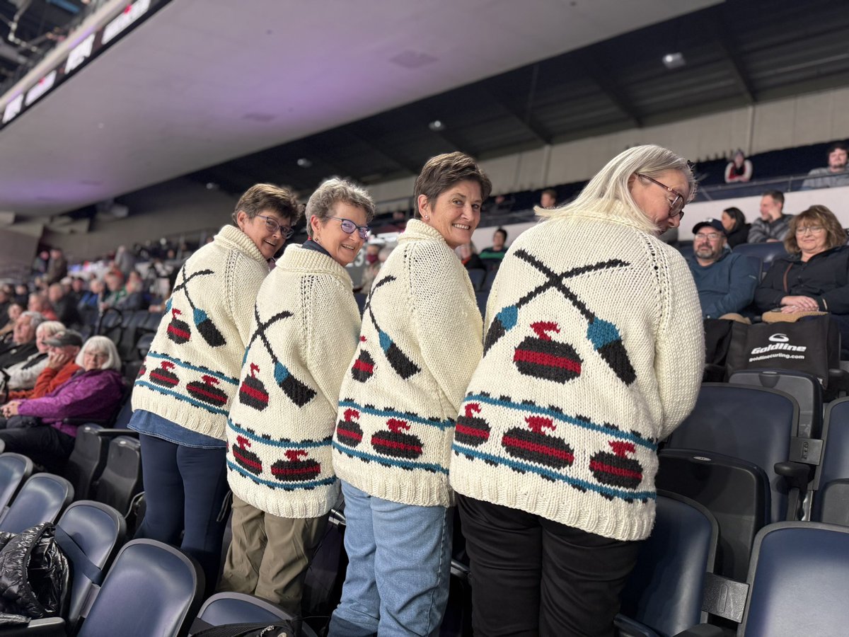 CurlingCanada's tweet photo. Check out these sweaters 😍 All made over a period of months by the talented woman on the left!

#Trials2025 https://t.co/cOE6m5nNiL