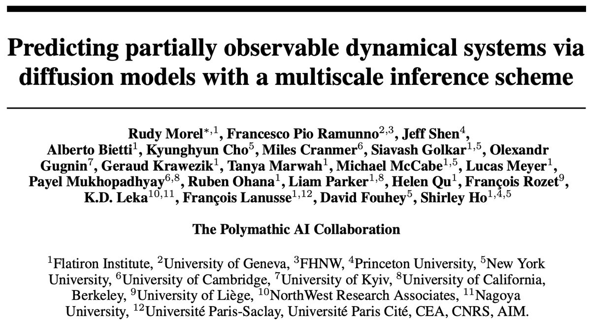 rdMorel's tweet image. Partial observability is a key challenge in predicting physical systems, where only part of the state is observed.

Check out our poster #2213 at #neurips2025 on Thu, Dec 4, 4:30pm! We propose a multiscale inference scheme for diffusion models to better predict these systems.