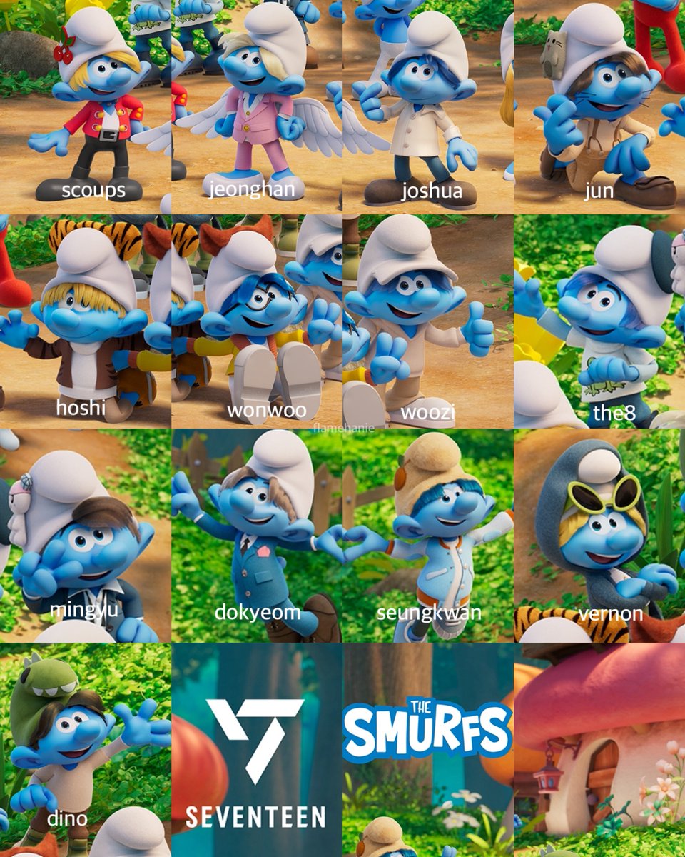 flamehanie's tweet image. SEVENTEEN X SMURFS CHARACTERS 💙