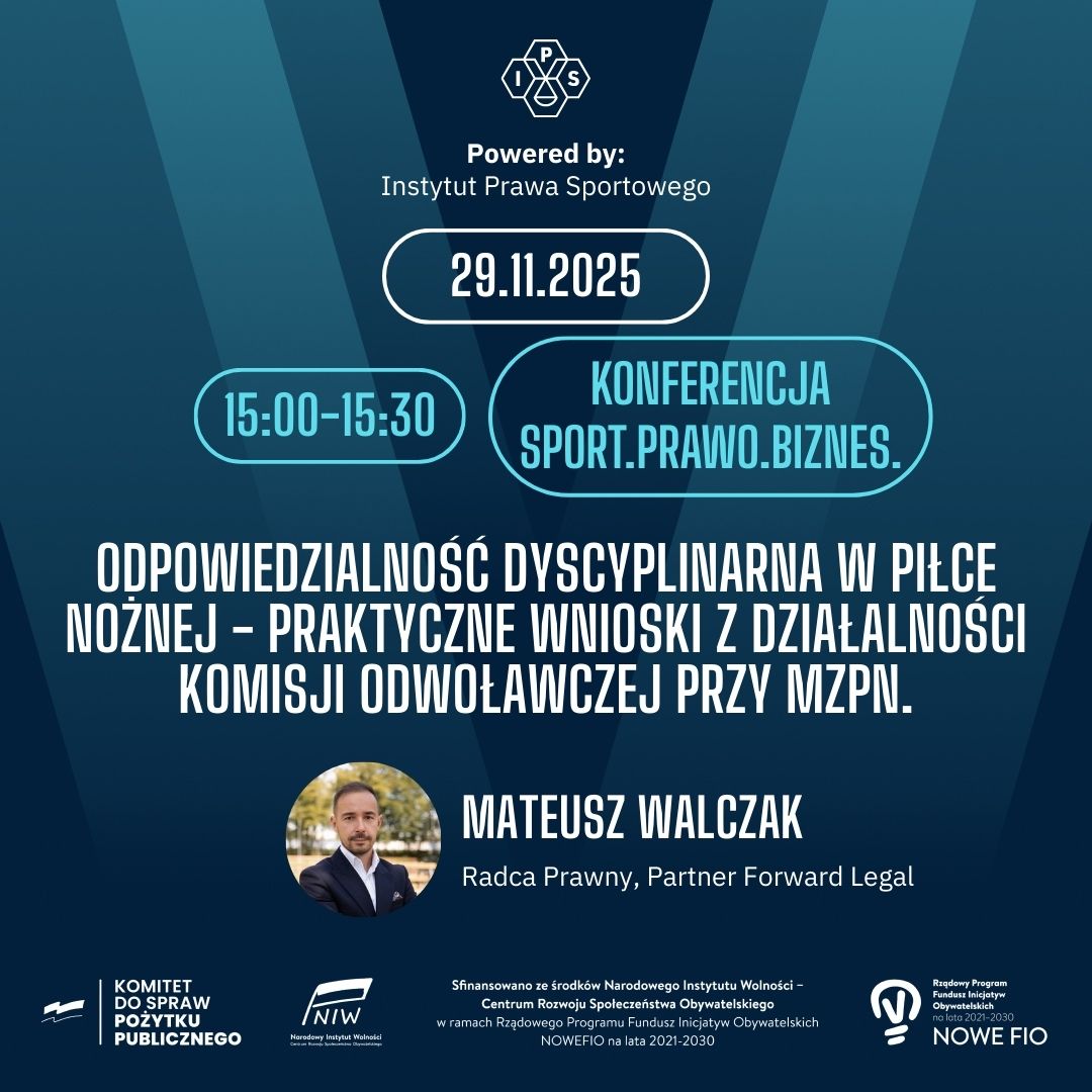 IPS_Sport's tweet photo. Dlaczego jedne kary upadają w odwołaniu, a inne zostają utrzymane? Kiedy klub może realnie obronić swoje stanowisko?

O kulisach pracy Komisji Odwoławczej opowie radca prawny Mateusz Walczak, partner Forward Legal. https://t.co/wrnXoKYFsI