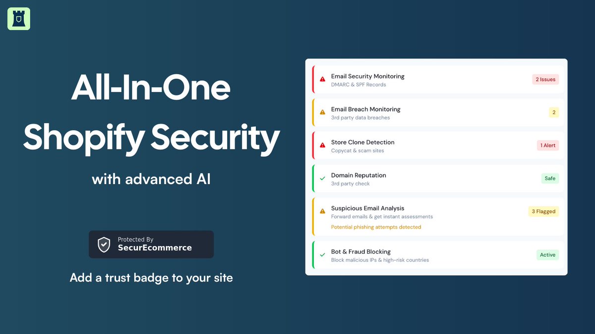 silexdev's tweet image. Super excited to announce that you can now add a security badge to your storefront when you're protected by SecurEcommerce

apps.shopify.com/securecommerce… 

#shopify #shopifystore #shopifyexperts #shopifyapps