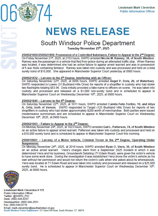 SWPD_PIO's tweet image. Good morning #SW06074.

Attached is the news release for Tuesday, November 25th, 2025.