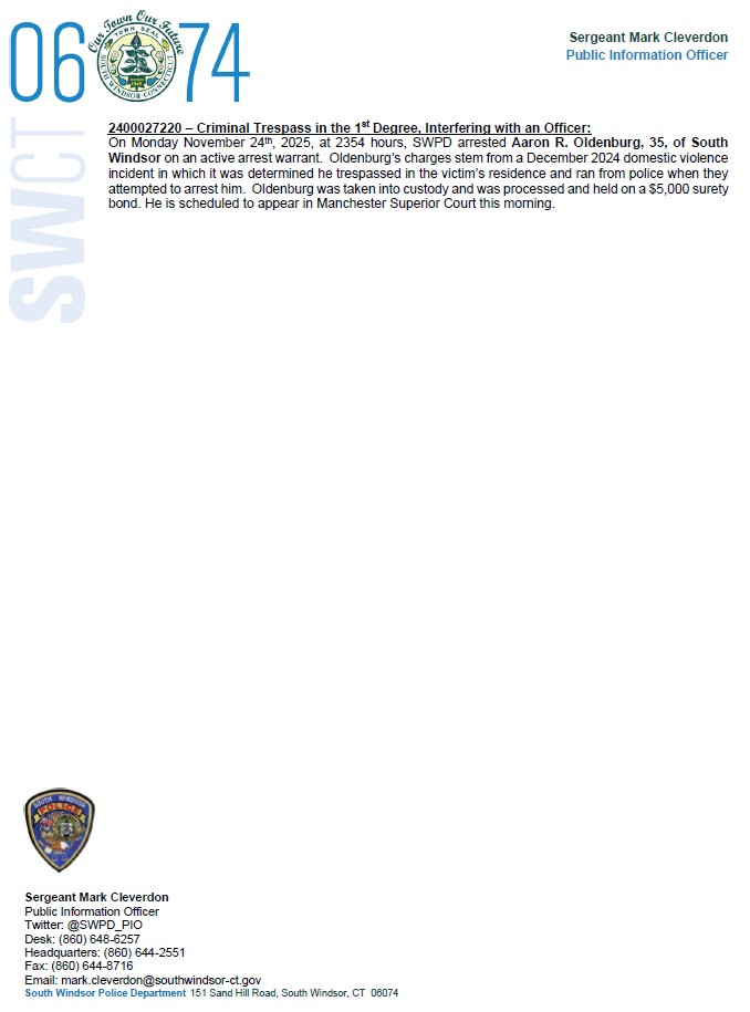 SWPD_PIO's tweet image. Good morning #SW06074.

Attached is the news release for Tuesday, November 25th, 2025.