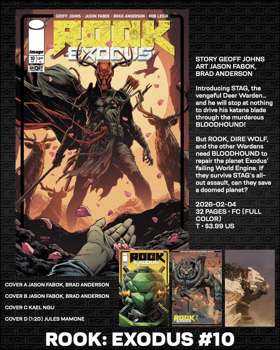 GhostMachinePro's tweet image. Stag unleashes his fury on Rook, Dire Wolf &amp;amp; Bloodhound in ROOK: EXODUS #10 (Feb 2026) Preorder your copy now anywhere you buy @ImageComics