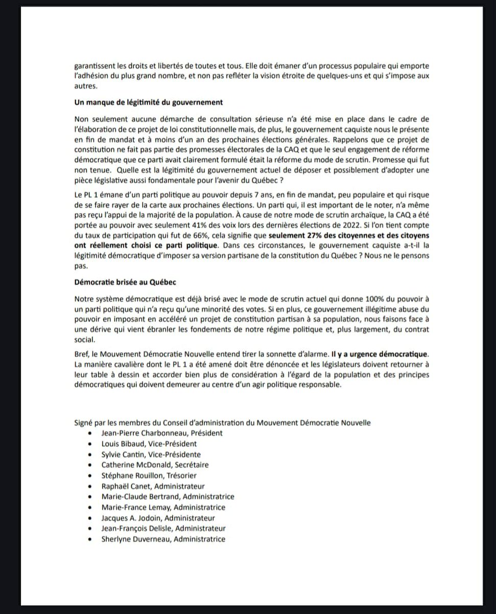 MDNinfo's tweet photo. Le Mouvement Démocratie Nouvelle a envoyé le mémoire suivant dans le cadre des consultations générales sur le projet de loi 1. Nous nous attaquons davantage à la démarche qu'au contenu. #RéformeÉlectorale #ModeDuScrutin #polqc https://t.co/Lu5ritf5iP