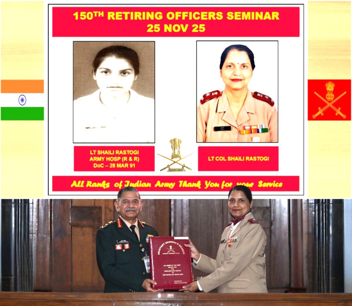adgpi's tweet image. Honouring a Lifetime of Service to the Nation.

#GeneralUpendraDwivedi, #COAS interacted with the Officers superannuating on 30 November 2025 during the Retiring Officers&apos; Seminar #ROS. #COAS commended the Officers for their selfless service to the Nation &amp;amp; the organisation and…