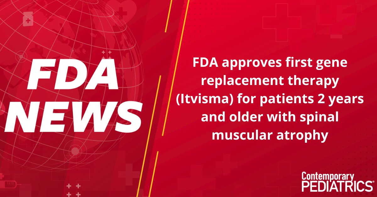 ICYMI from the #FDA: 

Itvisma (onasemnogene abeparvovec-brve; Novartis) for children aged 2 years and older, adolescents, and adults with spinal muscular atrophy (SMA) who have a confirmed mutation in SMN1, is now approved. 

Full details: hubs.li/Q03VPkkX0