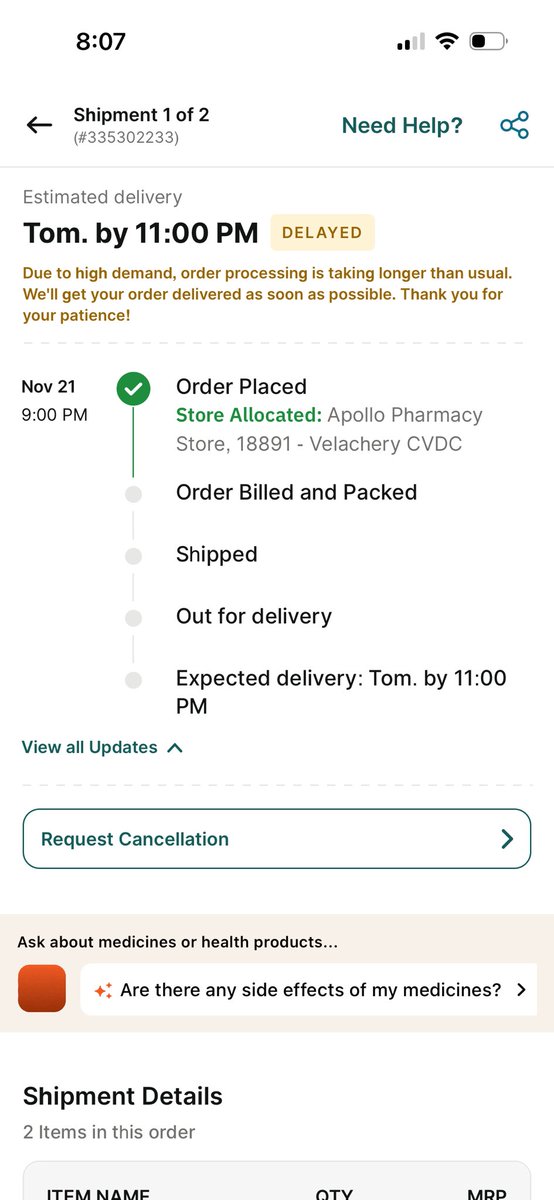 This is happening more than once. If you order medicne from <a href="/ApolloPharmacy/">Apollo Pharmacy</a> , they show expected delivery within hour and when you order, they delay the order by days. Waiting for delivery even after 5 days. Disappointing and unethical behaviour.
#Apollopharmacy