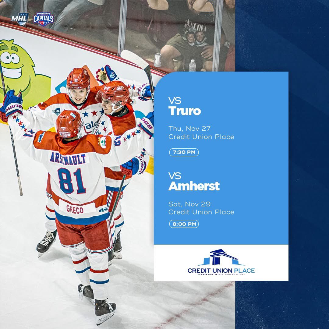 Your <a href="/SsideCapitals/">Summerside Capitals</a> are back at home this week to take on the Truro Bearcats on November 27th and the Amherst Ramblers on November 29th. ⤵️

Get your tickets today: bit.ly/CUP-ticketmast… 

#ItAllHappensHere | #CUPEvents