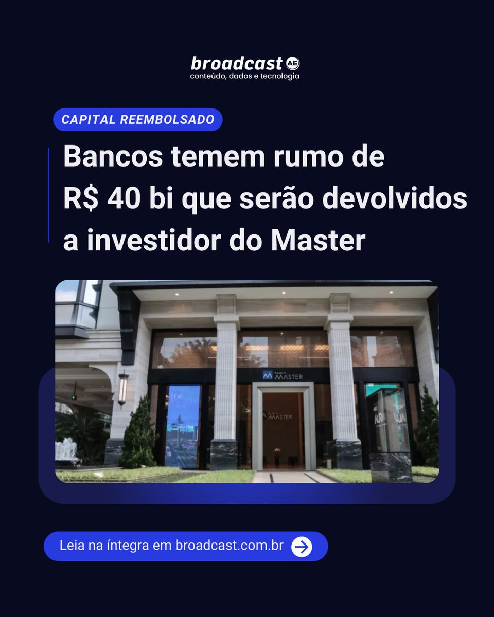 ae_broadcast's tweet image. Bancos temem rumo de R$ 40 bi que serão devolvidos a investidor do Master

👉🏻bit.ly/483J9pi

📷Werther Santana