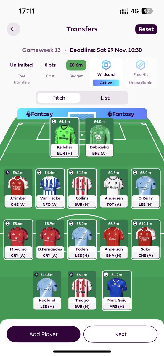 FPLSokka's tweet image. Latest GW13 wildcard draft - Triple Brentford with ideas of FH14. Anyone else on WC this week? #fpl