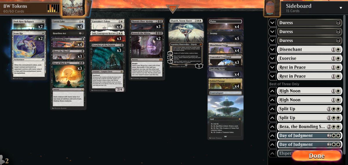 Been having a ton of fun playing the new standard format. Badgermole may be a menace, but secretly, Day of Black Sun is amazing against earthbend. Day of Black Sun has been performing well in the meta and in the BW Control Token shell I've been testing. Happy about the deck!