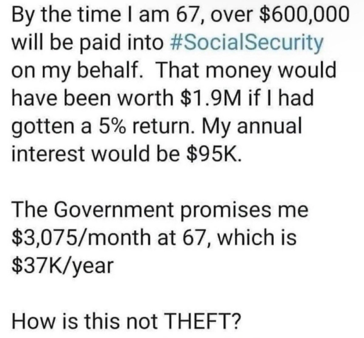 MarkLewisEA's tweet photo. In the beginning they said Social Security would NEVER be more than 6% - back then it was 2%. Just think what they’re going to do to your IRA//401k… https://t.co/i2ougs7Rgv