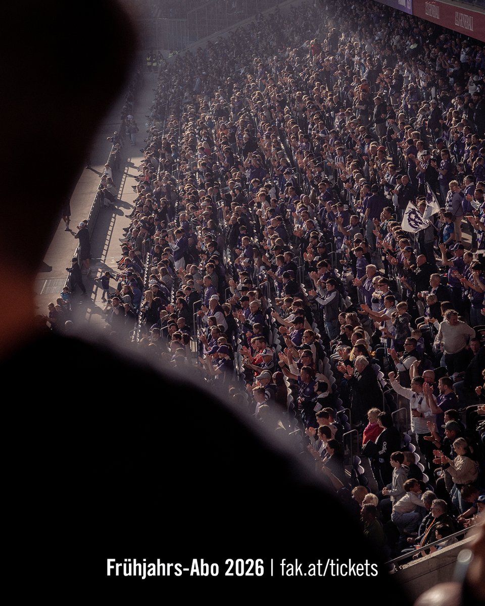 Unser Frühjahrs-Abo 2026 🎫💜

✩ Mitglieder sparen mindestens 20 Prozent
✩ Kinder ab 19,11 Euro bei allen Heimspielen
✩ Topspiel vs. Sturm &amp; Heim-Derby inkludiert

👉 Ab sofort unter fak.at/tickets sichern
#faklive