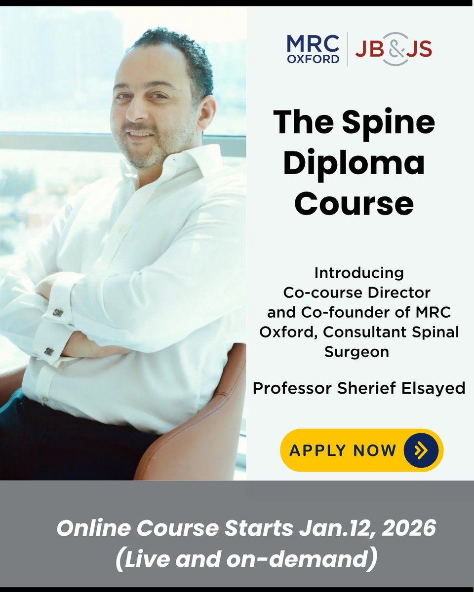 jbjs's tweet image. 💥 Introducing One of Our Course Directors: Professor Sherief Elsayed

We’re excited to introduce Professor Sherief Elsayed, Co-course Director and Co-founder of MRC Oxford, and Consultant Spinal Surgeon — one of two expert directors leading The Spine Diploma Course.

🎓Course:…