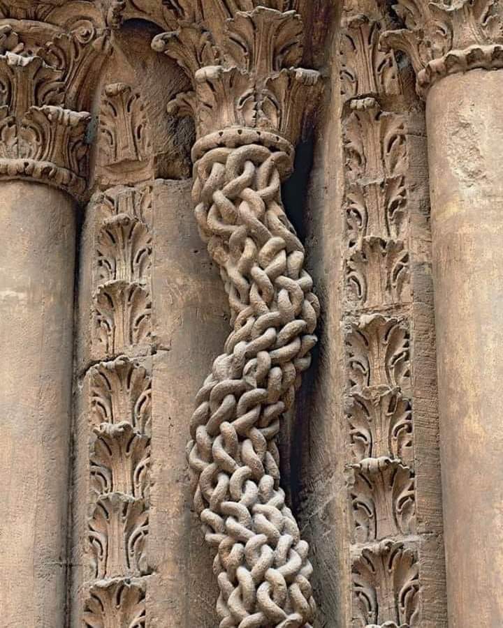 A 850-year-old chain-link column from the Church of Saint-Lazare, Avallon, France, circa 1160.