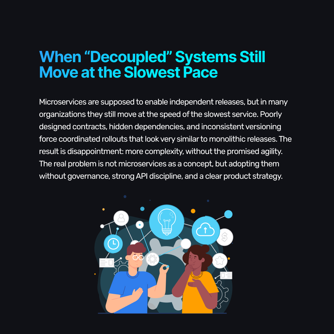nalashaa's tweet image. Microservices are often sold as a shortcut to agility. In practice, they magnify whatever discipline already exists in the organization. 

Learn More: nalashaa.com

#PMCPNC #Microservices