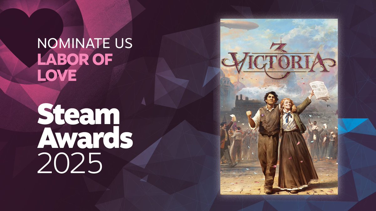 PDXVictoria's tweet photo. In the three years since Victoria 3 released, we have worked on it like a labor of love, all with your support and feedback!

So, why not nominate us for the Labor of Love Steam Award!

https://t.co/tcjKRmicUX https://t.co/eE2GFQu0Gf