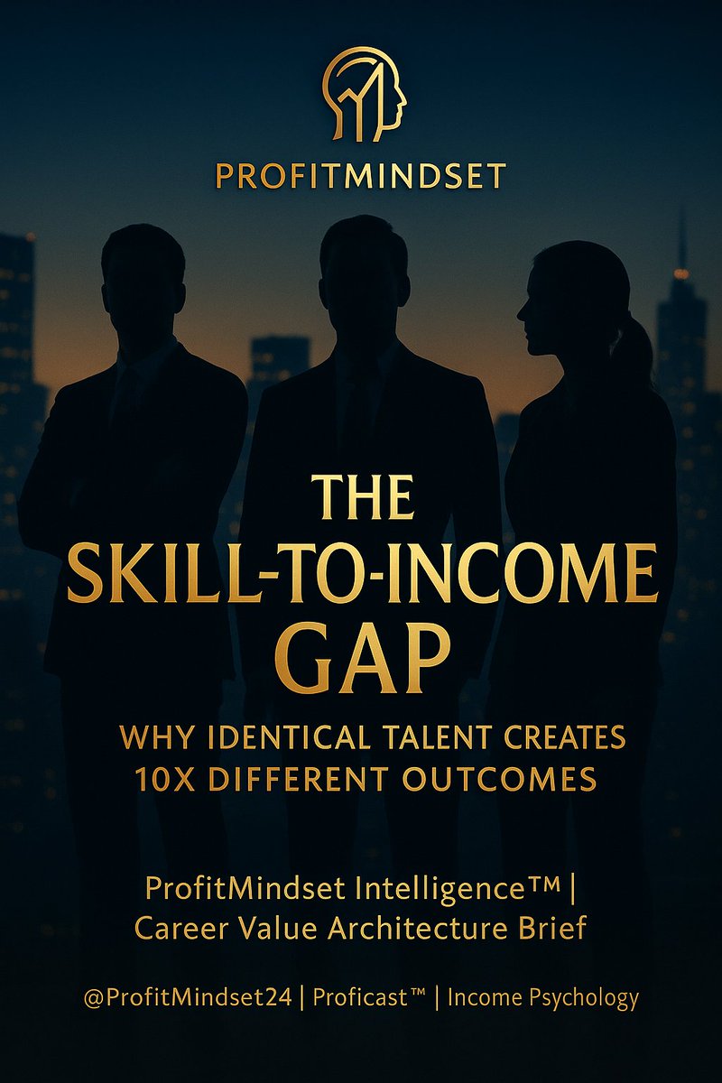 ProfitMindset24's tweet image. THE SKILL-TO-INCOME GAP — WHY IDENTICAL TALENT CREATES 10X DIFFERENT OUTCOMES

ProfitMindset Intelligence™ | Career Value Architecture Brief

@ProfitMindset24 | Proficast™ | Income Psychology